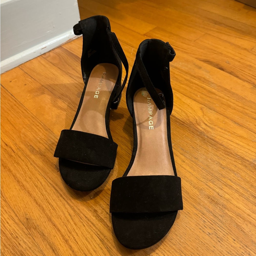 Rampage block heel black suede sandals with ankle strap
